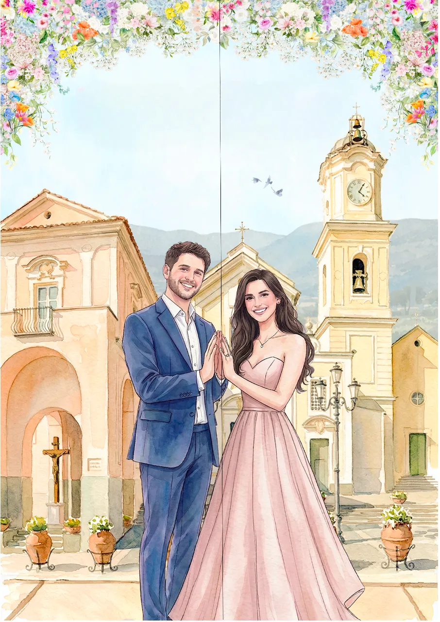 Antica Cattedrale di Massa Lubrense - illustrazione acquerello
